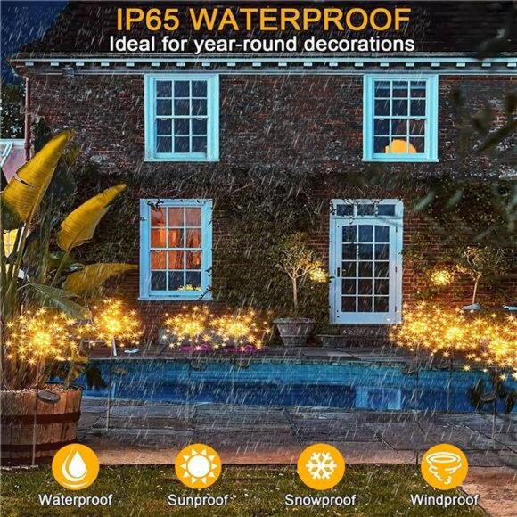 Solar Fireworks Lights 2 Pack 120 LEDs Solar Garden Outdoor Lights, 8 Modes - Picture 5 of 7